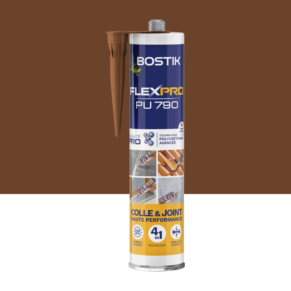 Mastic polyuréthane multi-usages polyvalent FlexPro PU790 - brun - 300 ml - Lot de 12 - BOSTIK - 30627501