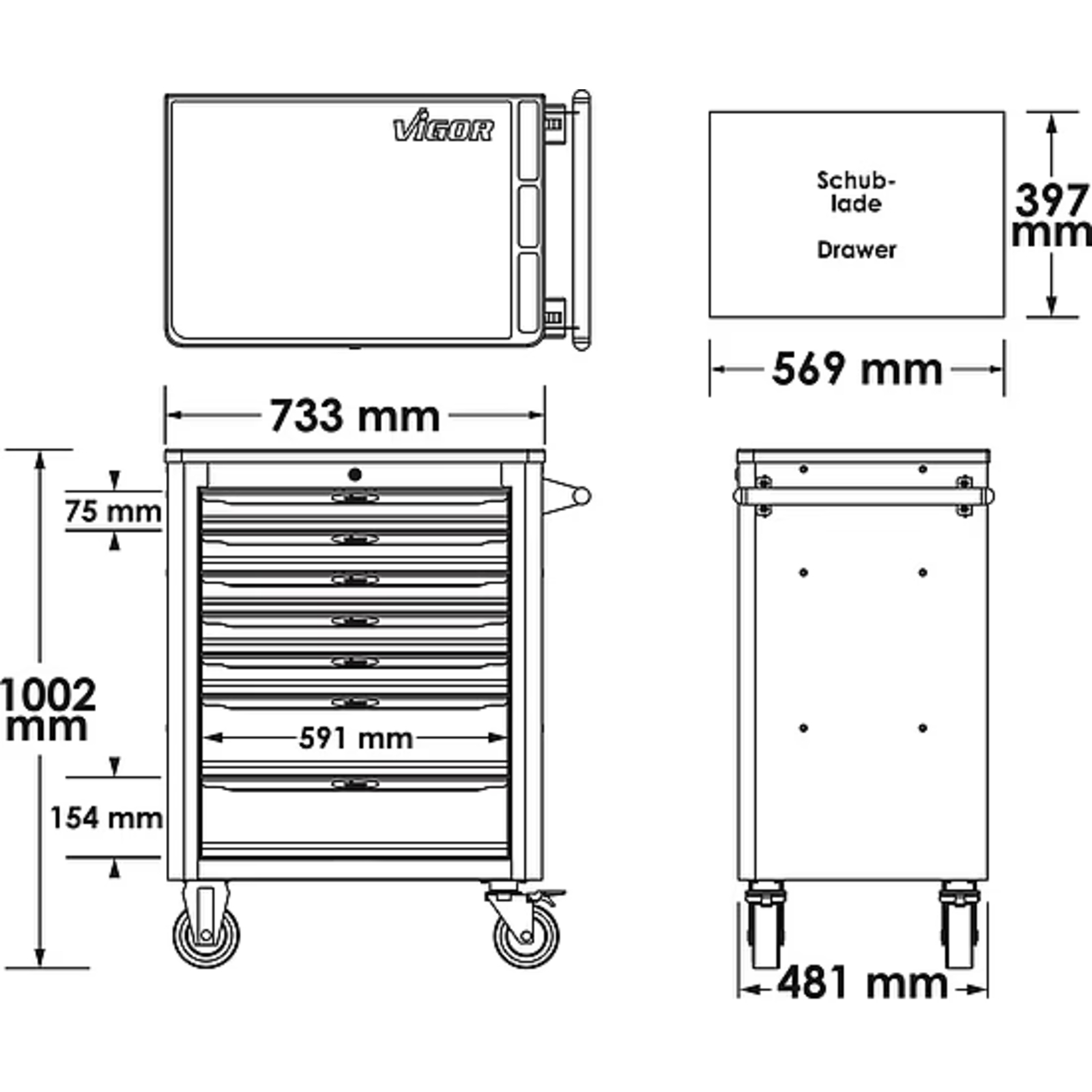 Servante d'atelier série L avec assortiment  VIGOR - V4560-X