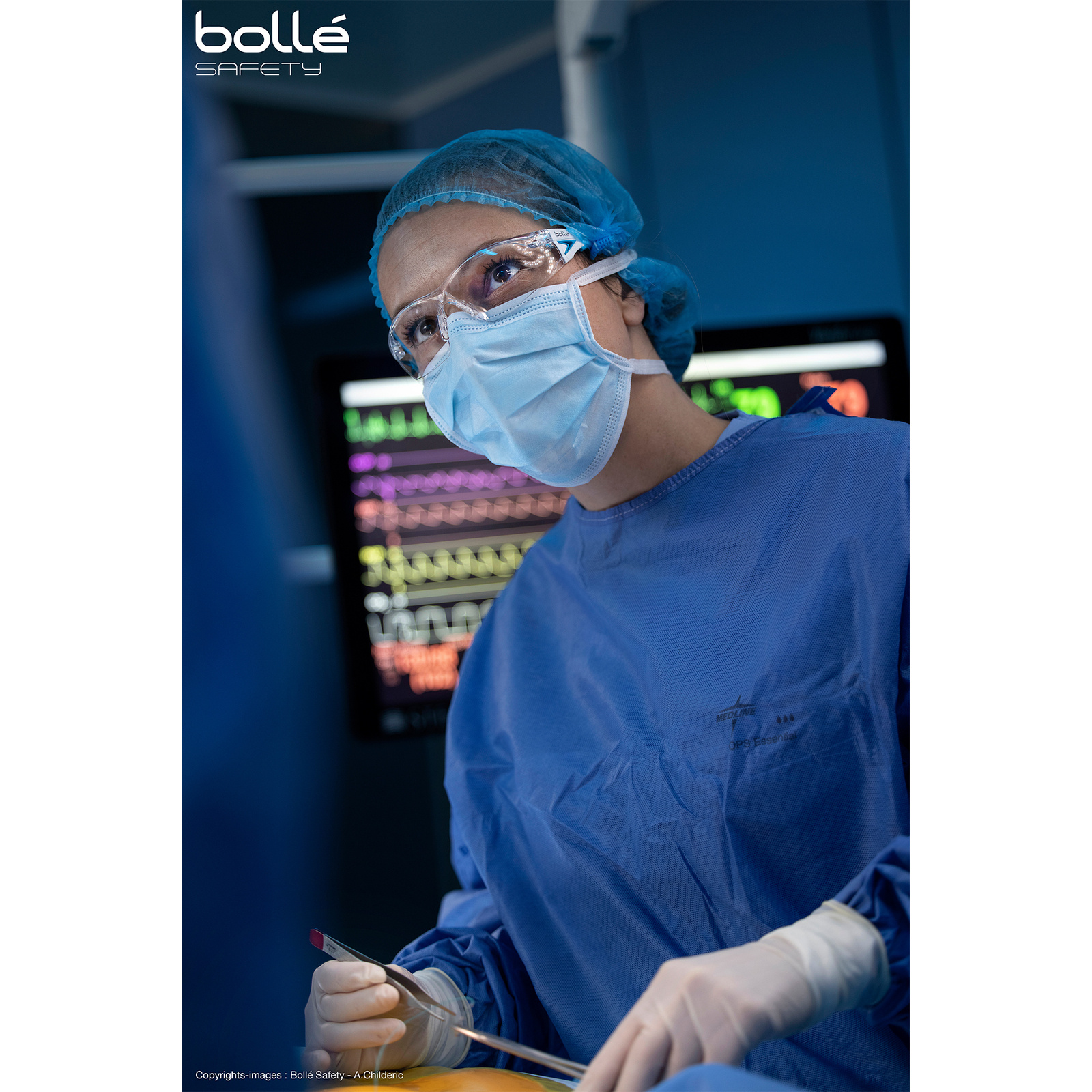 Lunette incolore monture bleu/blanche RUSH+ BOLLÉ SAFETY - PSSRUSP085