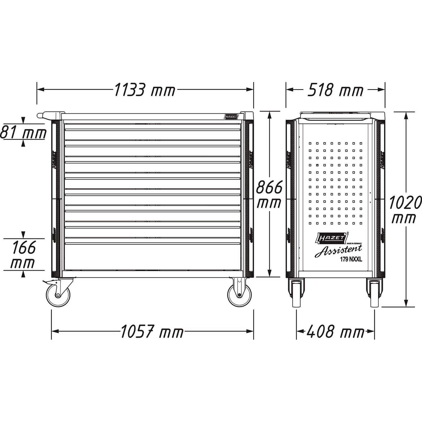 Servante d’atelier 7 tiroirs 342 pièces acier inoxydable HAZET - 179NXXL-7/342