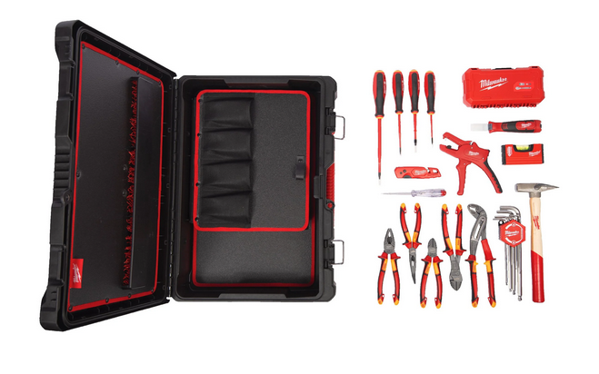 SET PACKOUT ELECTRICIEN 62 PIECES MILWAUKEE + TROLLEY