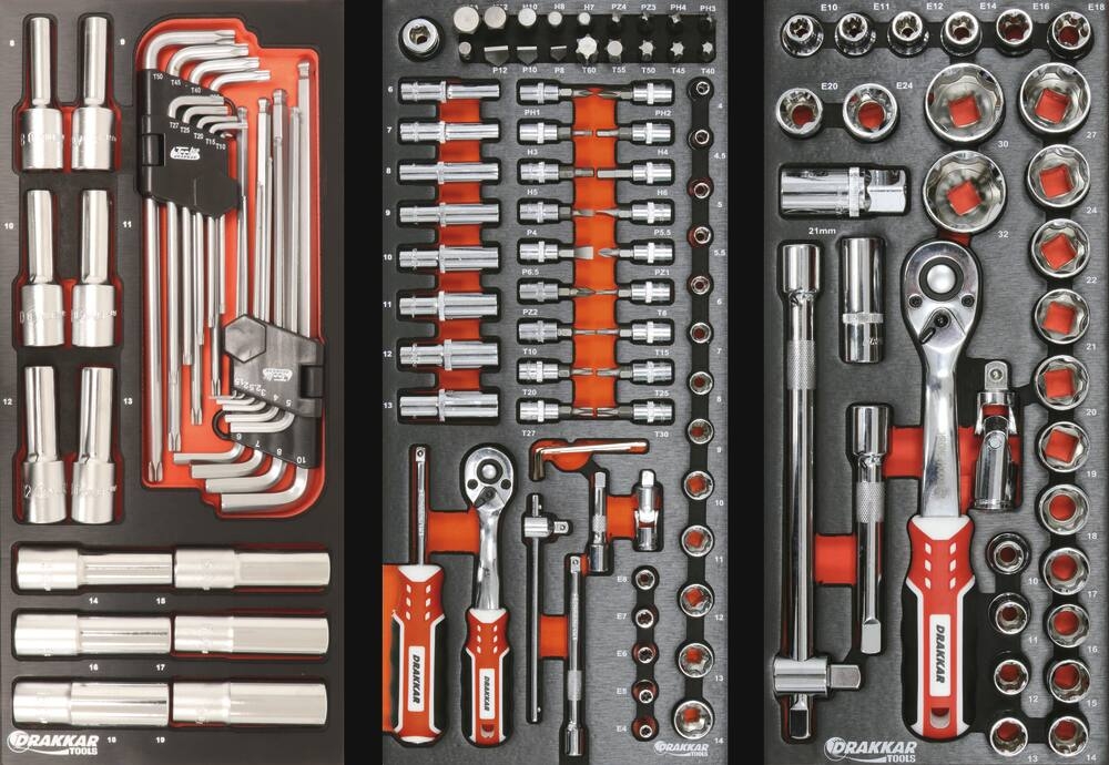 Servante d'atelier 8 tiroirs 249 outils - modules finition métal DRAKKAR - 25115