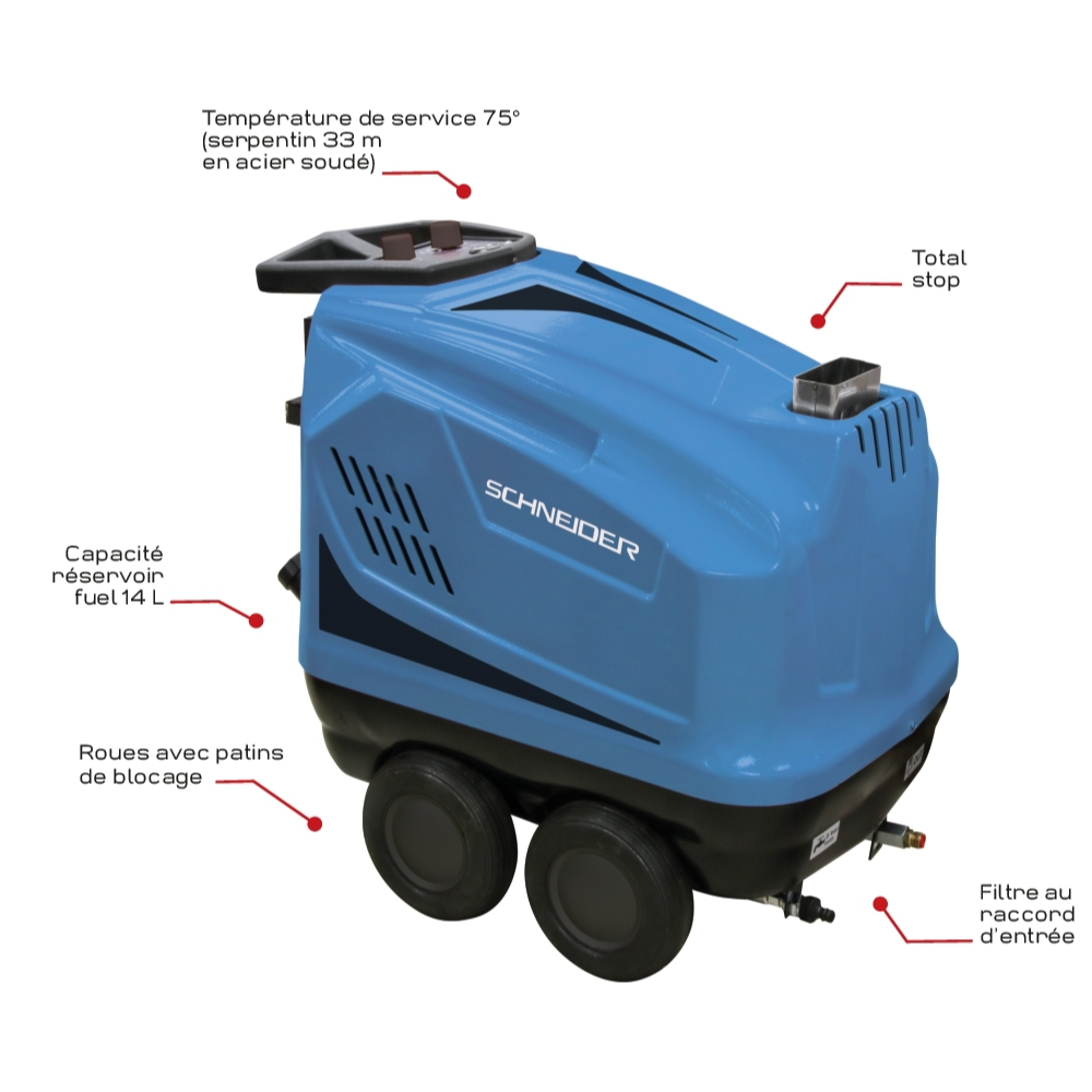 NETTOYEUR HP EAU CHAUDE MONO 540L/H 150 BARS + FLEXIBLE 20M - SCHNEIDER NHP - 50084