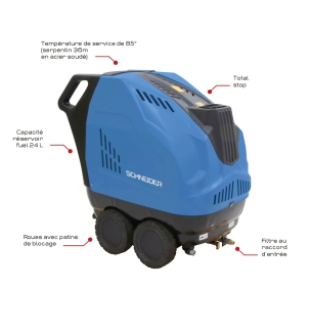 Nettoyeur HP eau chaude tri 26 l/min 150 bar avec flexible 10m et total stop SCHNEIDER NHP - 50087