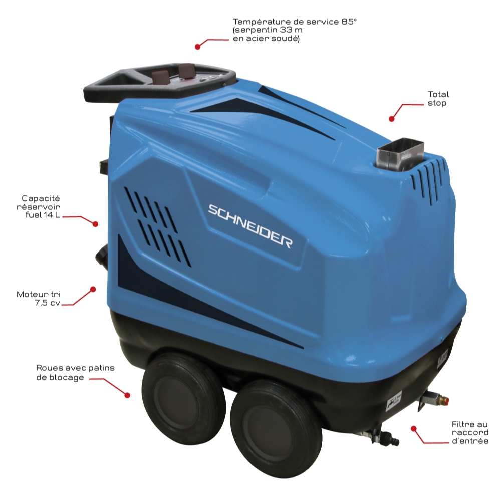 NETTOYEUR HP EAU CHAUDE TRI 900L/H 200 BARS + FLEXIBLE 15M - SCHNEIDER NHP - 50096