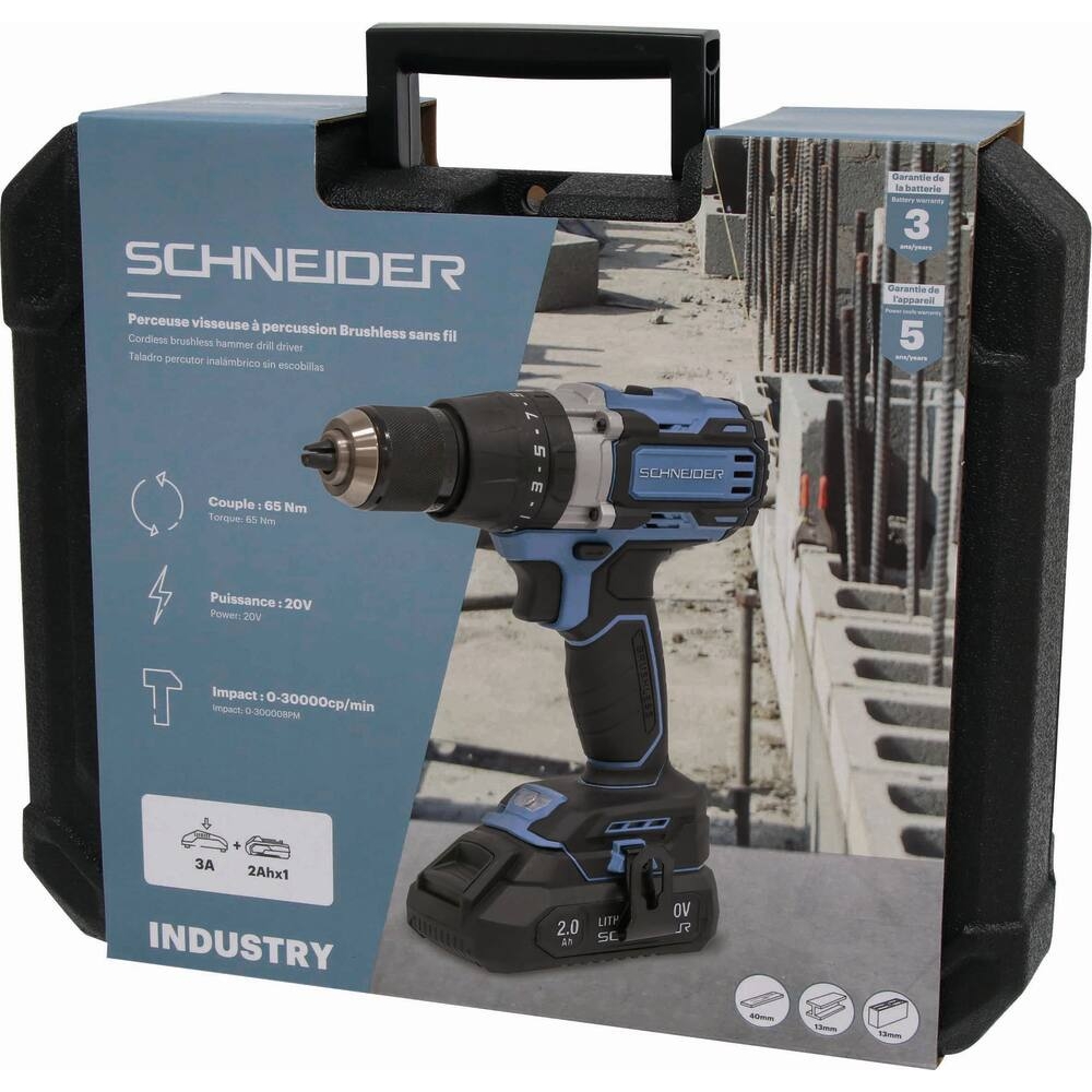 Perceuse visseuse 20V 65Nm - batterie Li-ion 2Ah - chargeur SCHNEIDER ELECTRO - 50950