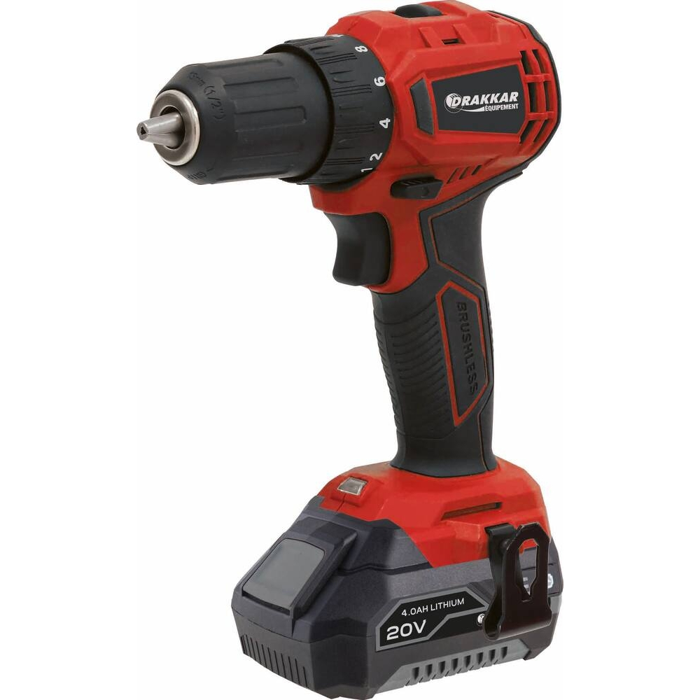 PERCEUSE/VISSEUSE 20V 40NM BRUSHLESS 2 BATTERIES 4AH + CHARGEUR 3A - DRAKKAR EQUIPEMENT - 55886