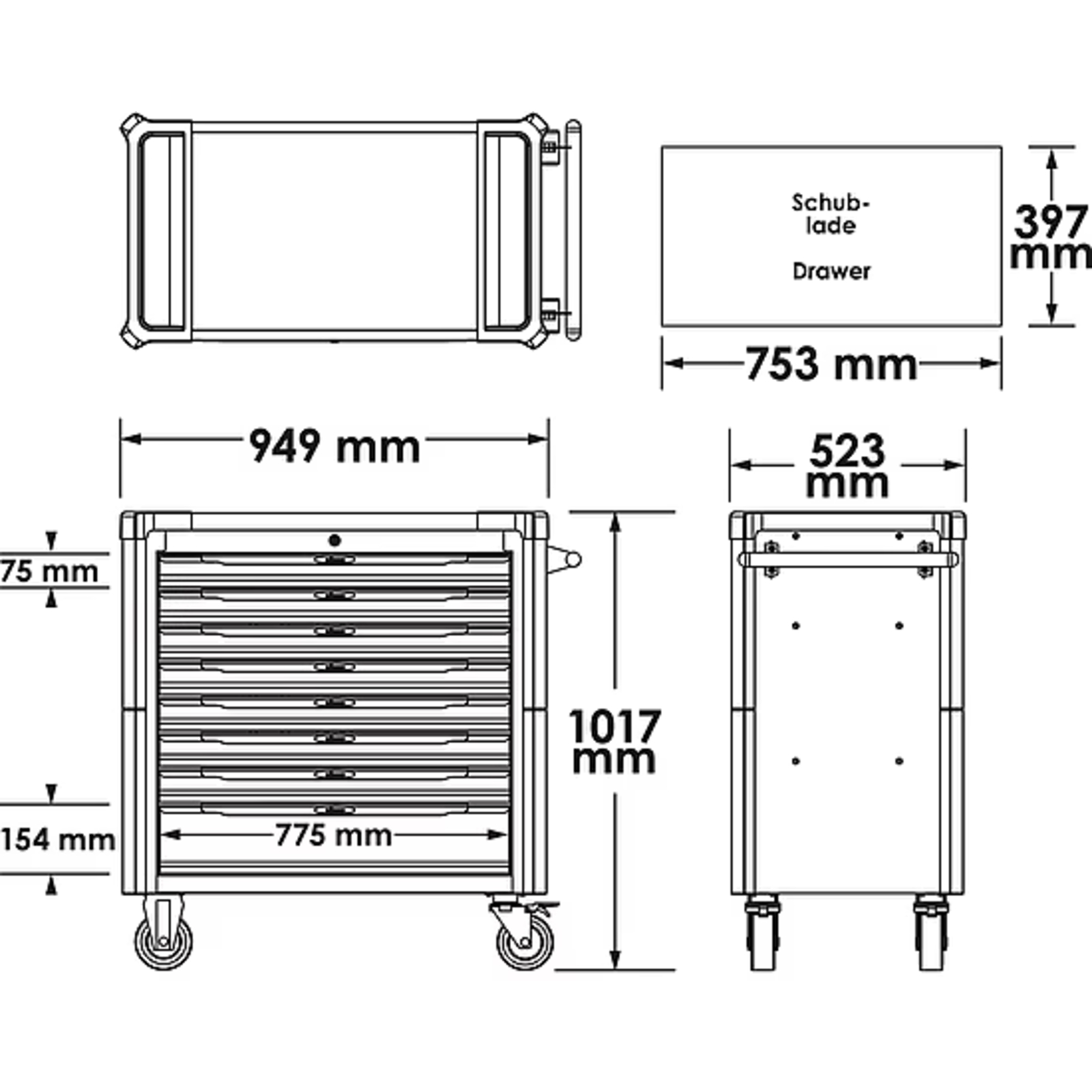 Servante d'atelier séries XL plateau de travail en acier inoxydable vide  VIGOR - V4481-X