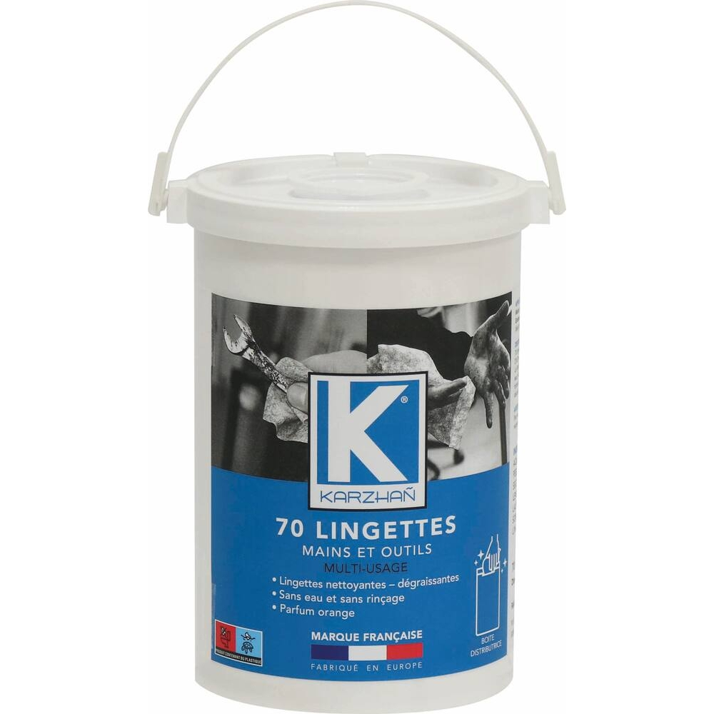 Lingettes nettoyantes mains 310x270mm - pot distributeur de 70 lingettes KARZHAN - 57555