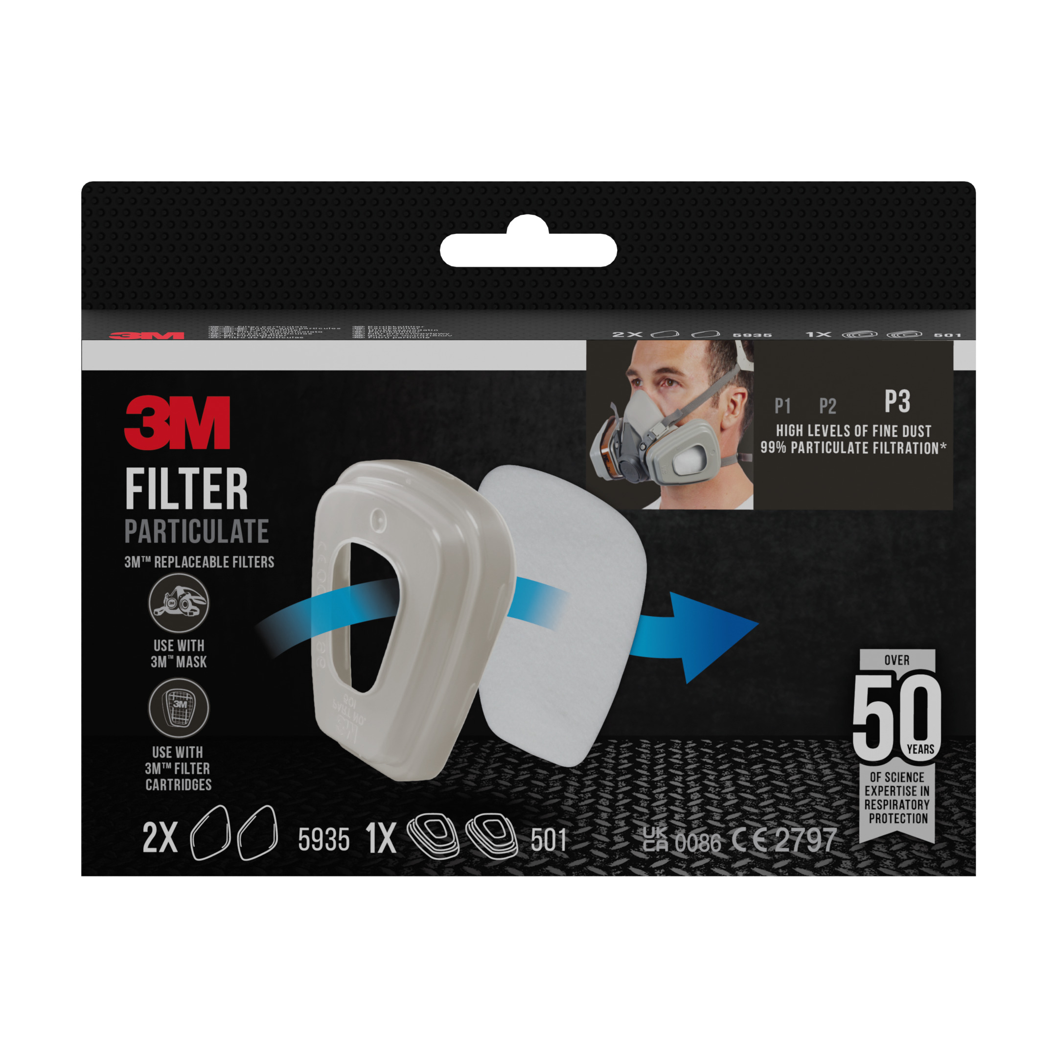 Filtres 5935 anti-poussières P3 pour masques - 2 paires - 3M - 5935N02 00
