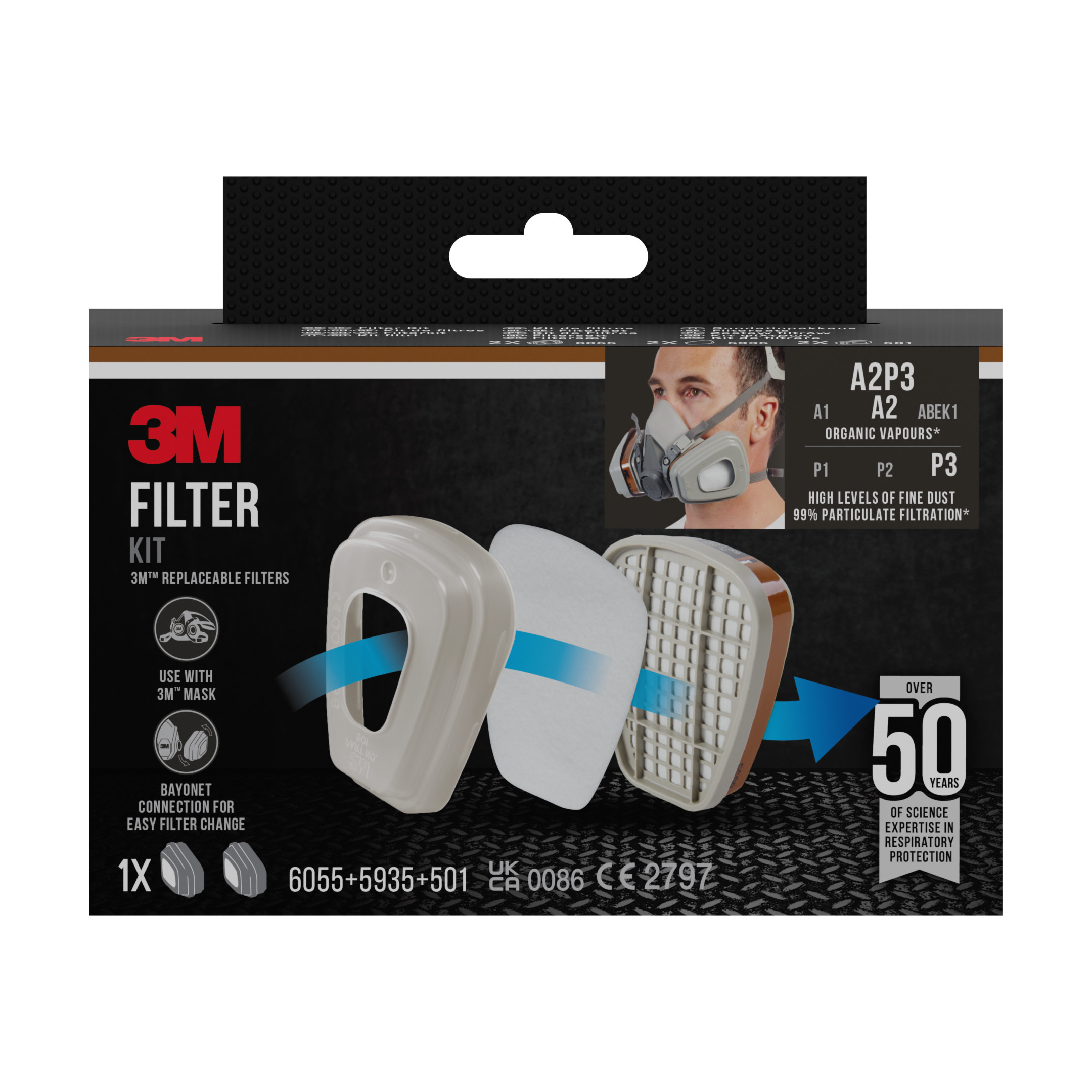 Kit Filtres Masque A2-P3 6003 - 1 paire - 3M - 6003BN2 00