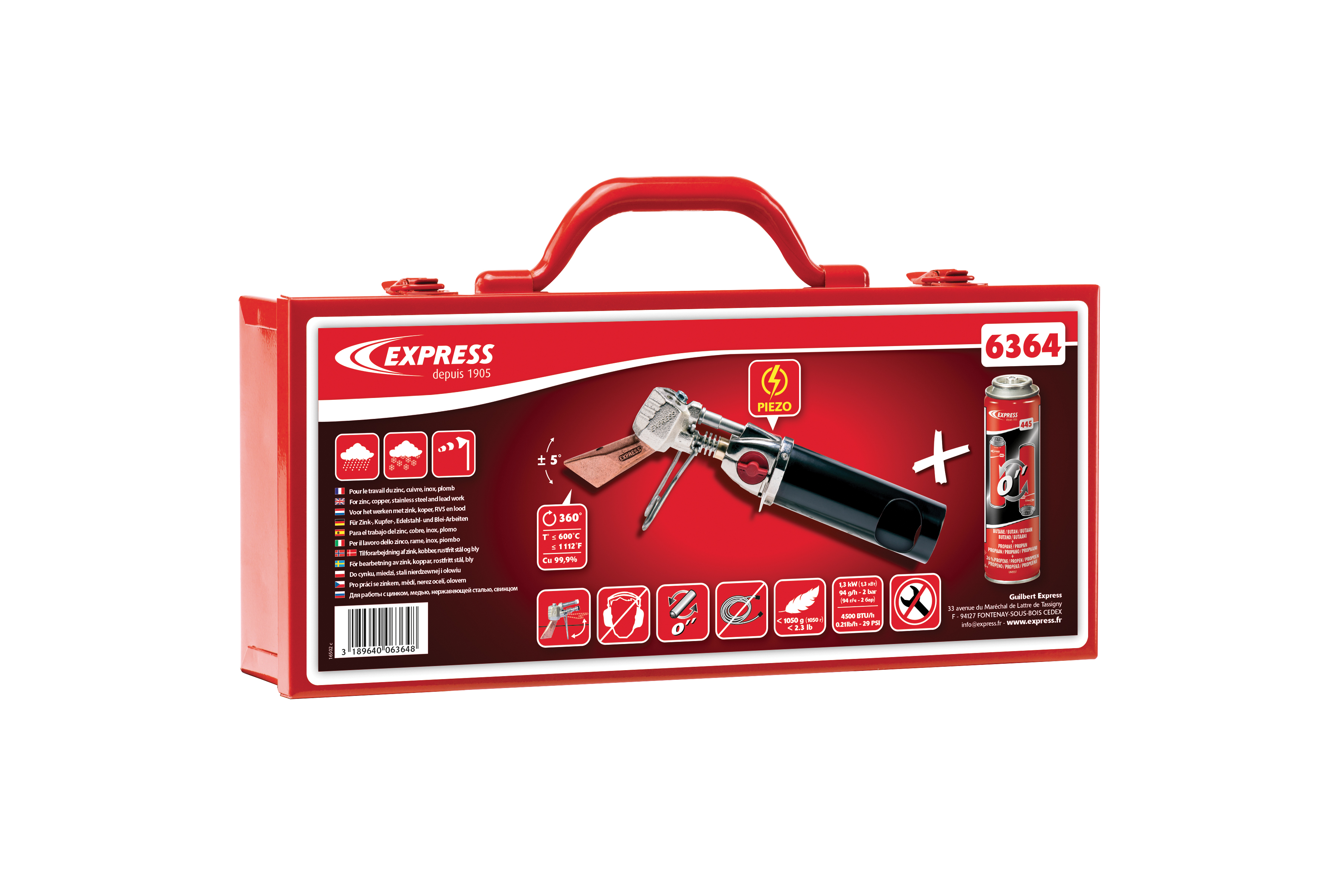 FER DE COUVREUR AUTONOME AVEC 1 CARTOUCHE DE GAZ + VALISETTE MÉTALIQUE - EXPRESS - 6364