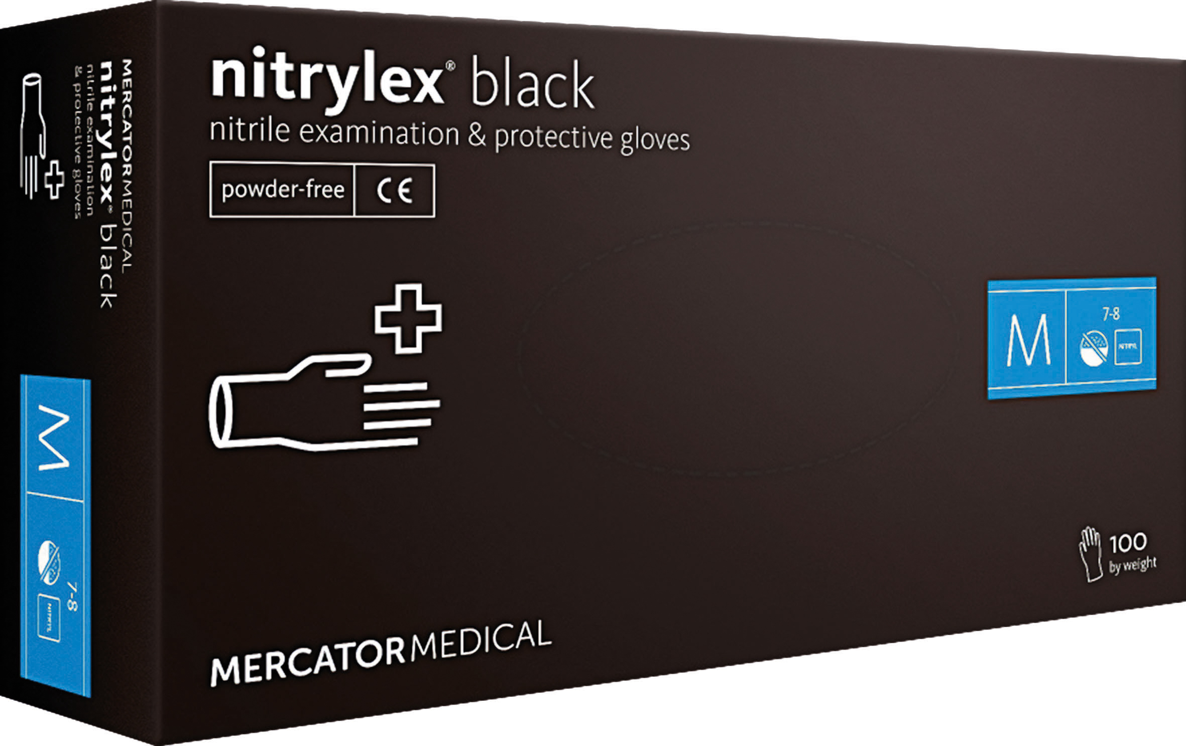 Gants jetables ambidextres nitrile 240mm 0,09mm noir T8 - Boîte de 100 pcs MERCATOR - 65034