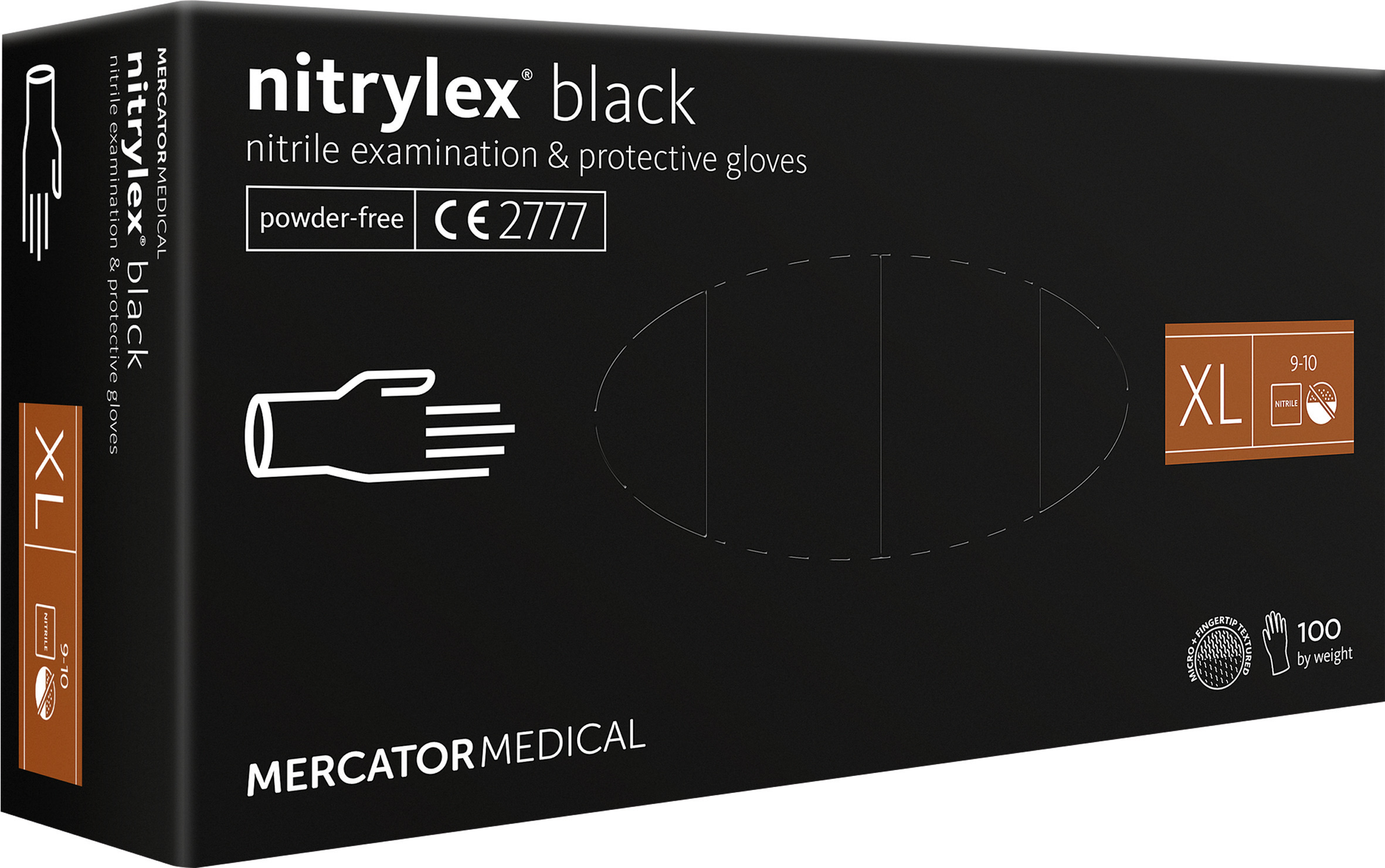 Gants jetables ambidextres nitrile 240mm 0,09mm noir T10 - Boîte de 100 pcs MERCATOR - 65036