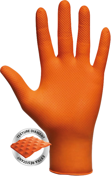 Gants jetables ambidextres nitrile 240mm 0,26mm orange M(8) - Boîte de 50 pcs MERCATOR - 65148