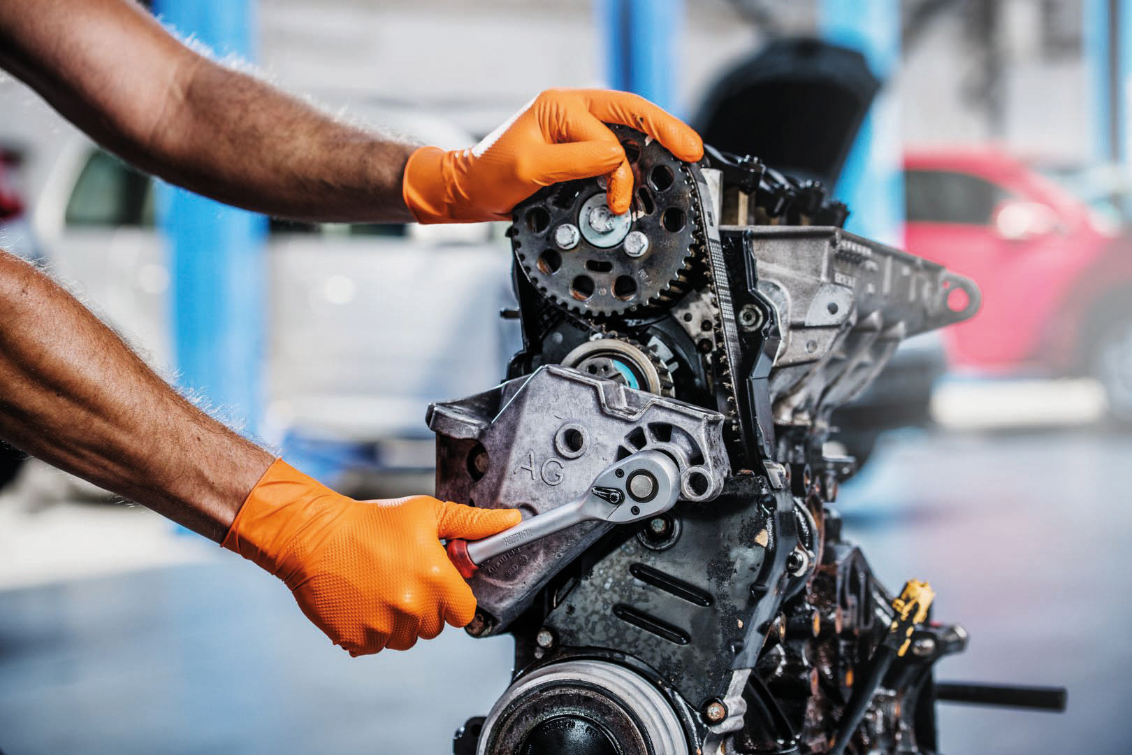 Gants jetables ambidextres nitrile 240mm 0,26mm orange L(9) - Boîte de 50 pcs MERCATOR - 65149