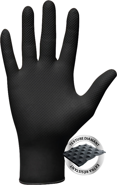 Gants jetables ambidextres nitrile 240mm 0,18mm noir T8 - Boîte de 50 pcs MERCATOR - 65152