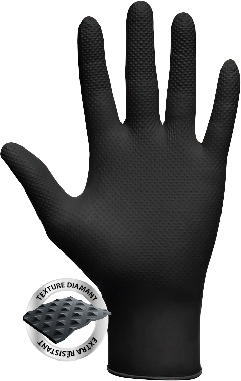 Gants jetables ambidextres nitrile 240mm 0,18mm noir T8 - Boîte de 50 pcs MERCATOR - 65152