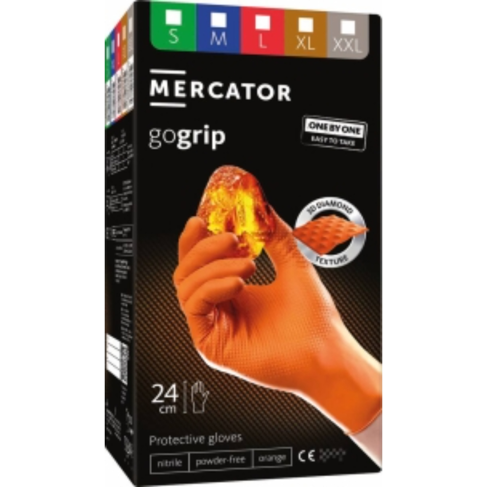 BOITE DE 100 GANTS NITRILE MERCATOR ORANGE - ONE BY ONE - M - MERCATOR - 65163