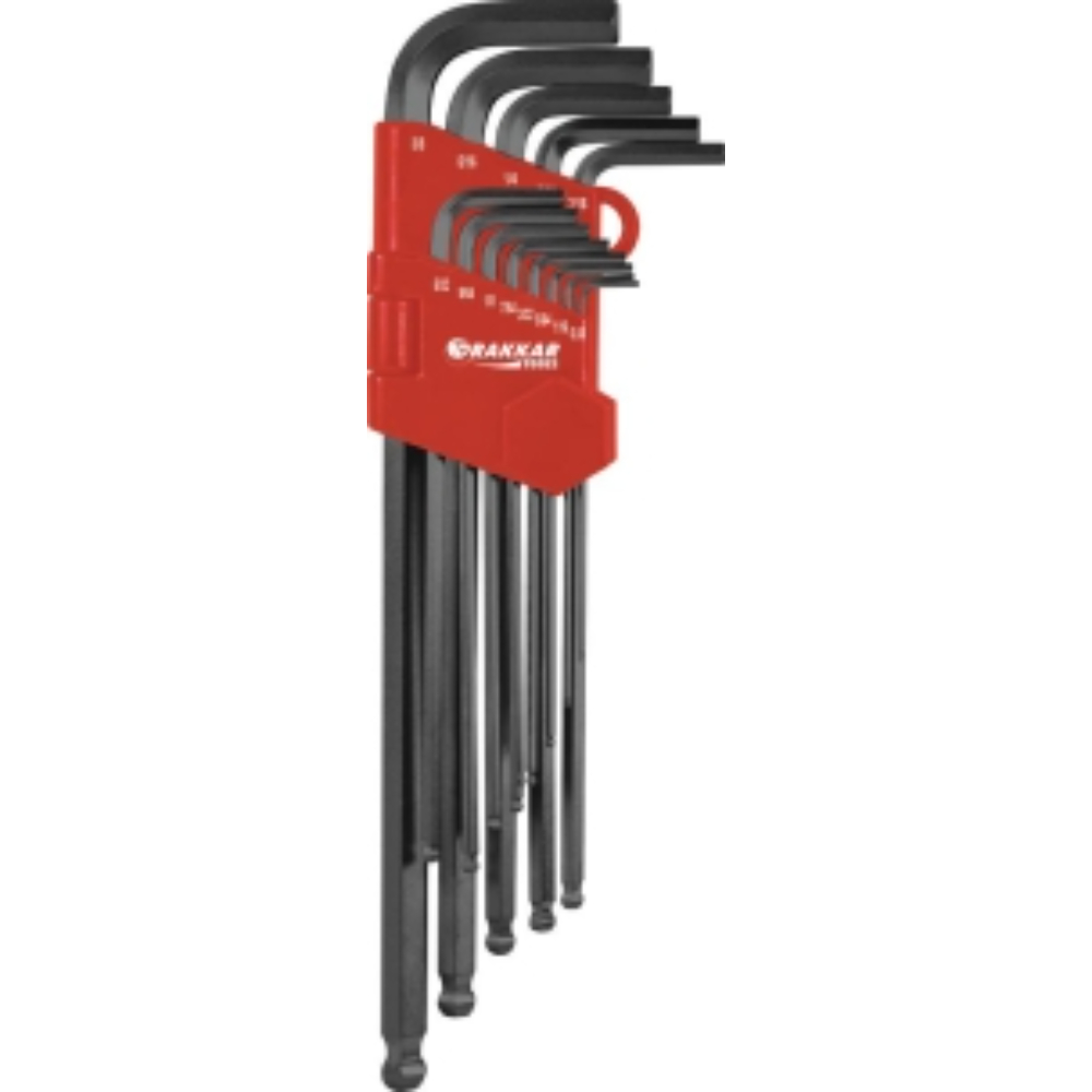 13 CLES MALES COUDEES HEXAGONALES EXTRA LONGUES EMBOUT SPHERIQUE S/ CARTE - DRAKKAR TOOLS - 68429