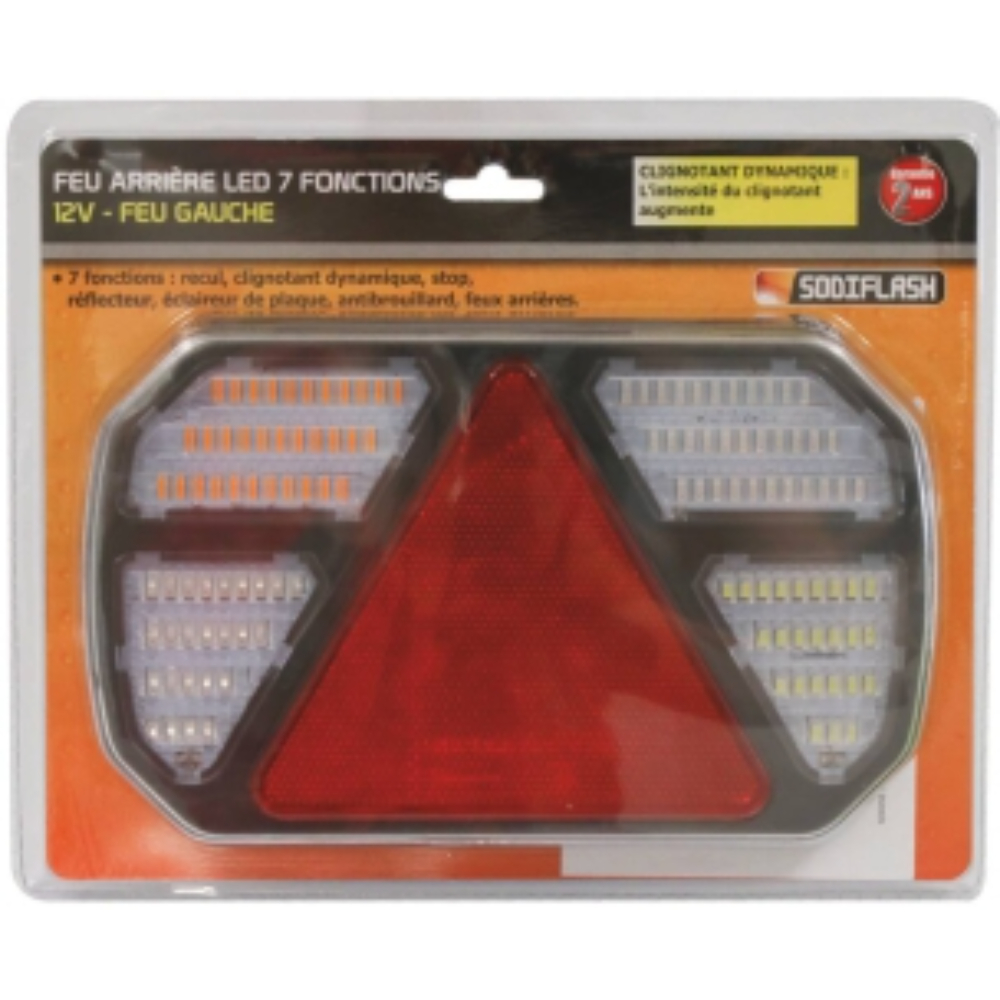 Feu arrière rectangle LED 12V 7 fonctions 245x150mm - lot droit et gauche SODIFLASH - 79582