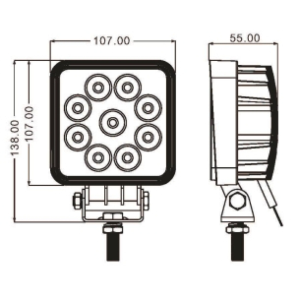PHARE DE TRAVAIL CARRE 9 LED 27W 1800 LUMENS LONGUE PORTEE / - SODIFLASH - 79689
