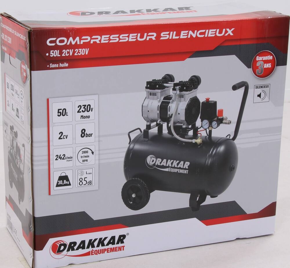 Compresseur silencieux 50L 8 bar 2CV DRAKKAR - 11213
