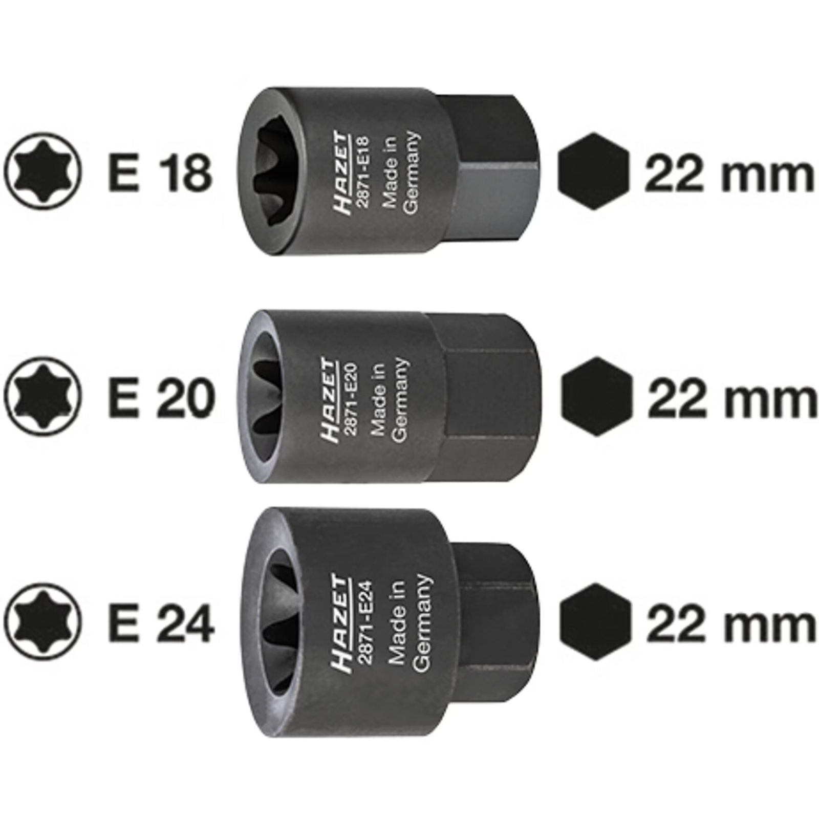 Douille étrier de frein 6 pans 22 mm profil TORX E24 pour MAN HAZET - 2871-E24