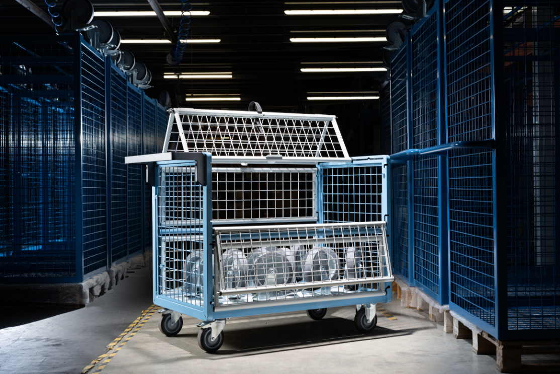 Chariot conteneur grillagé avec toit 1000x600 mm 250 kg - FIMM - 800726123