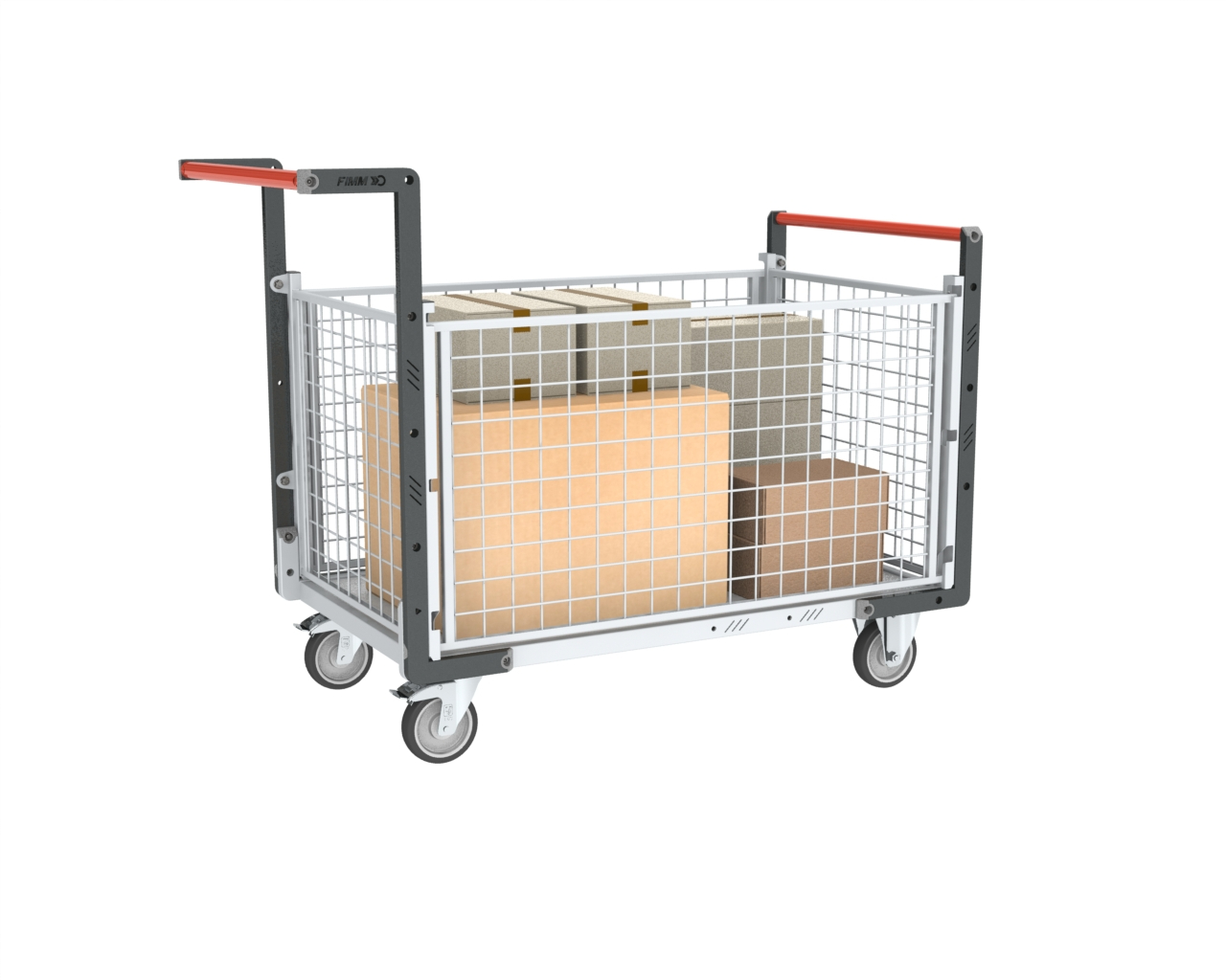 Chariot modulaire 850x500 mm grillagé 2 dossiers + 2 ridelles 250 kg - FIMM - 806724145