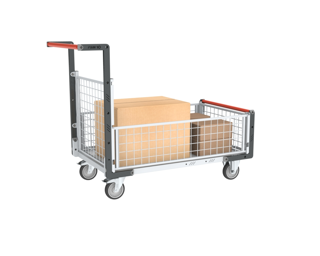 Chariot modulaire grillagé en 850x500 mm 1 dossier et 3 demi-ridelles 250 kg - FIMM - 806724146