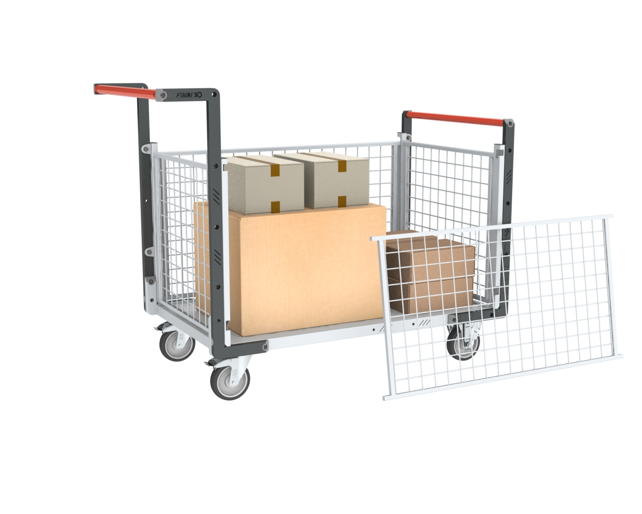 Chariot grillagé 2 dossiers + 2 ridelles plateau 1000x600 mm 250 kg - FIMM - 806724245