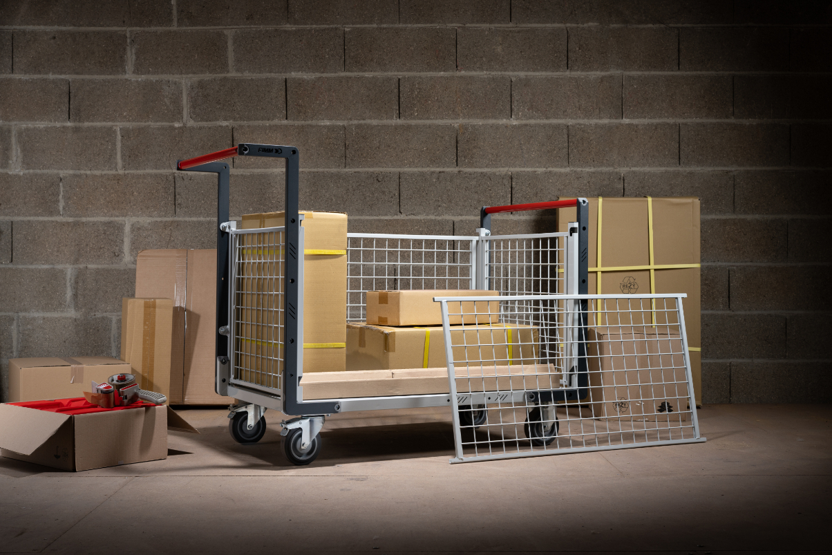 Chariot grillagé 2 dossiers + 2 ridelles plateau 1000x600 mm 250 kg - FIMM - 806724245