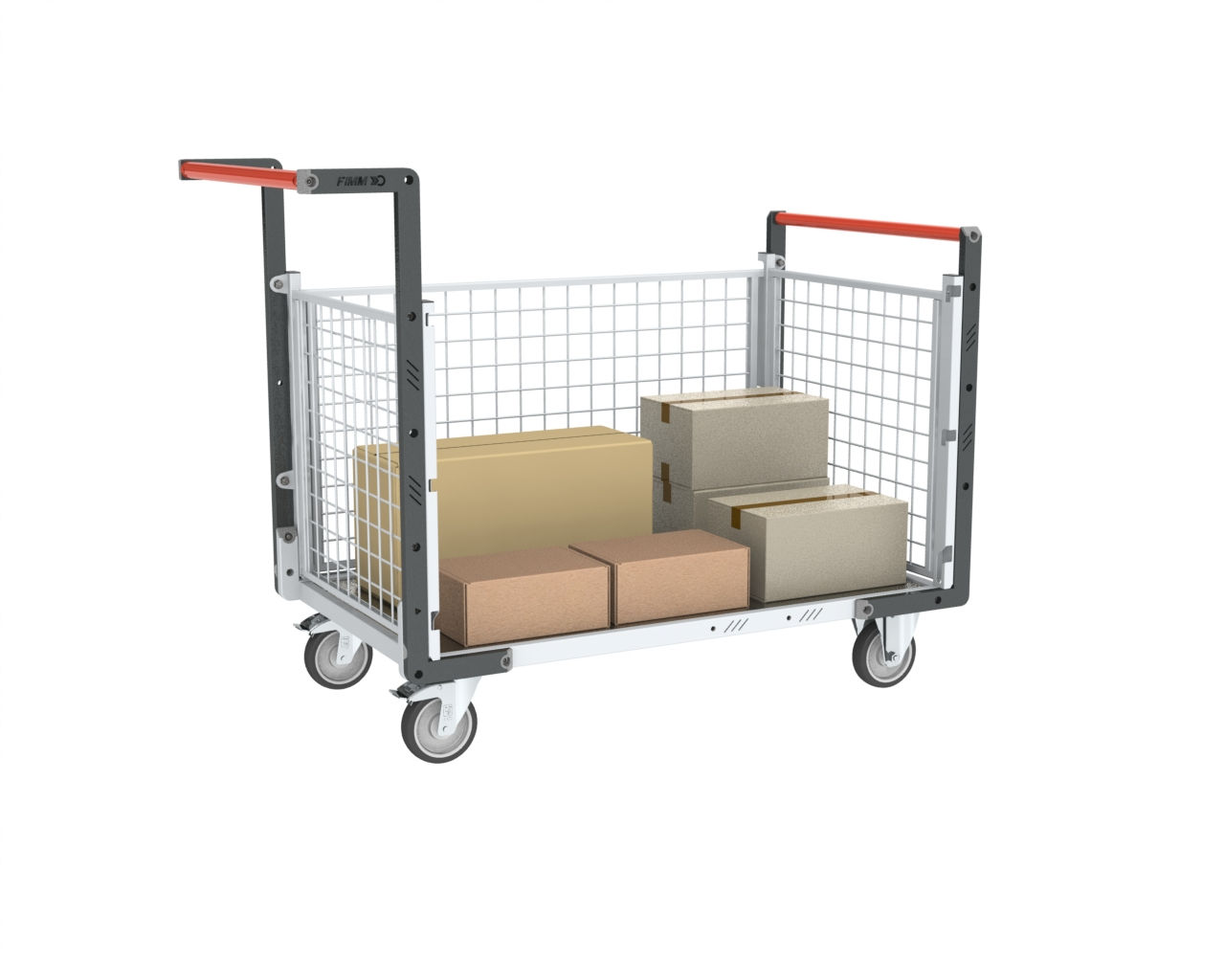 Chariot modulaire grillagé 2 dossiers + 1 ridelle plateau 1000x600 mm 250 kg - FIMM - 806724254