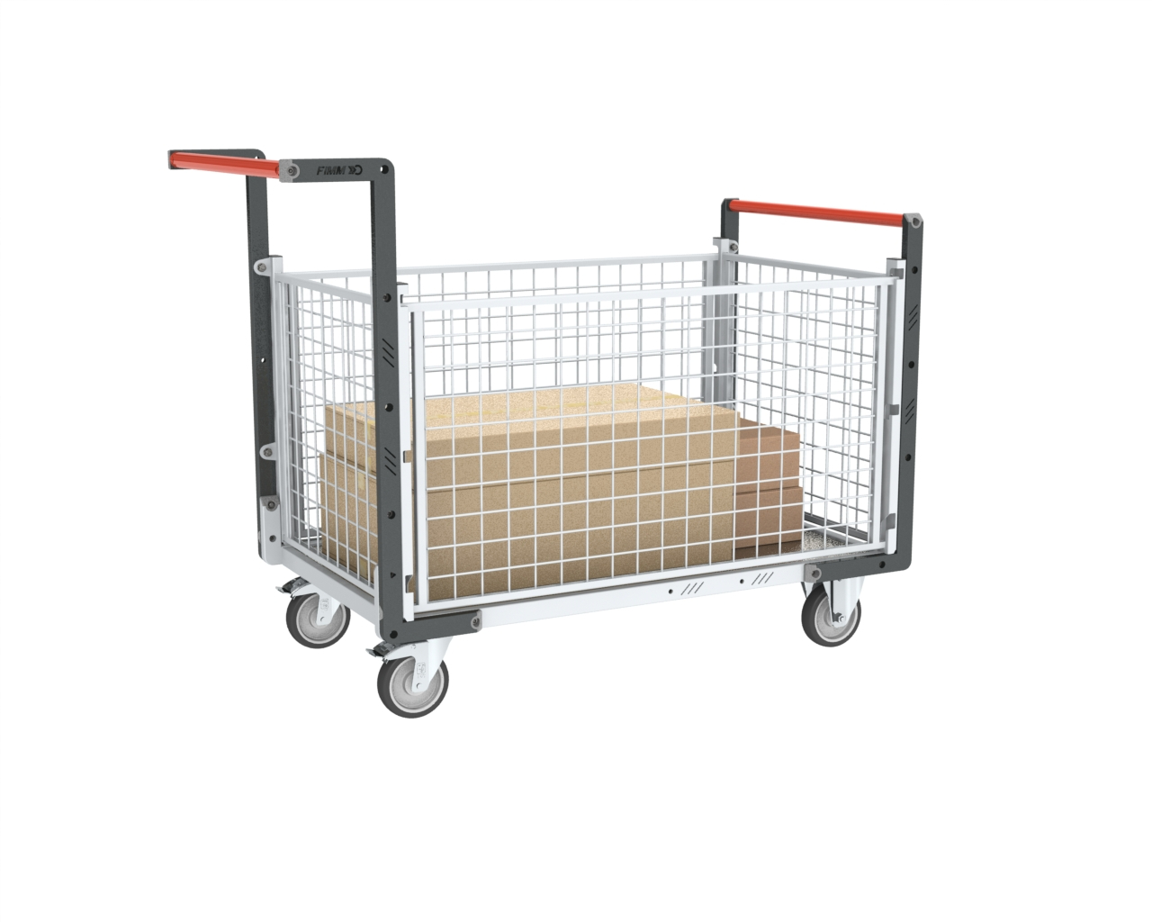 Chariot grillagé 2 dossiers + 2 ridelles plateau 1000x600 mm 250 kg - FIMM - 806724255