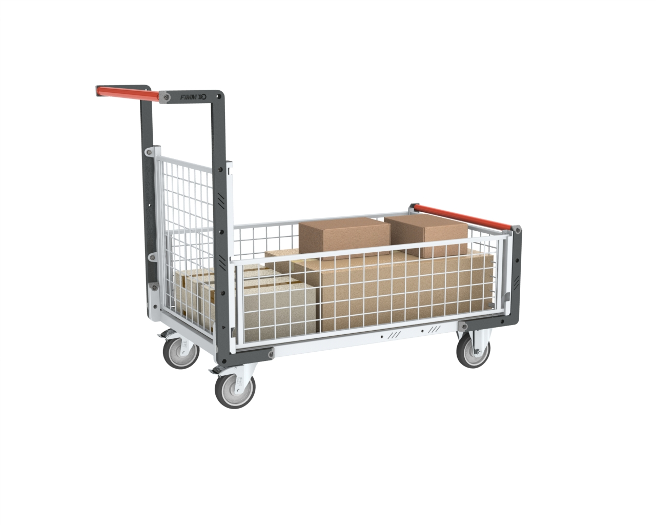 Chariot modulaire grillagé 1 dossier et 3 demi-ridelles plateau 1000x600 mm 250 kg - FIMM - 806724256