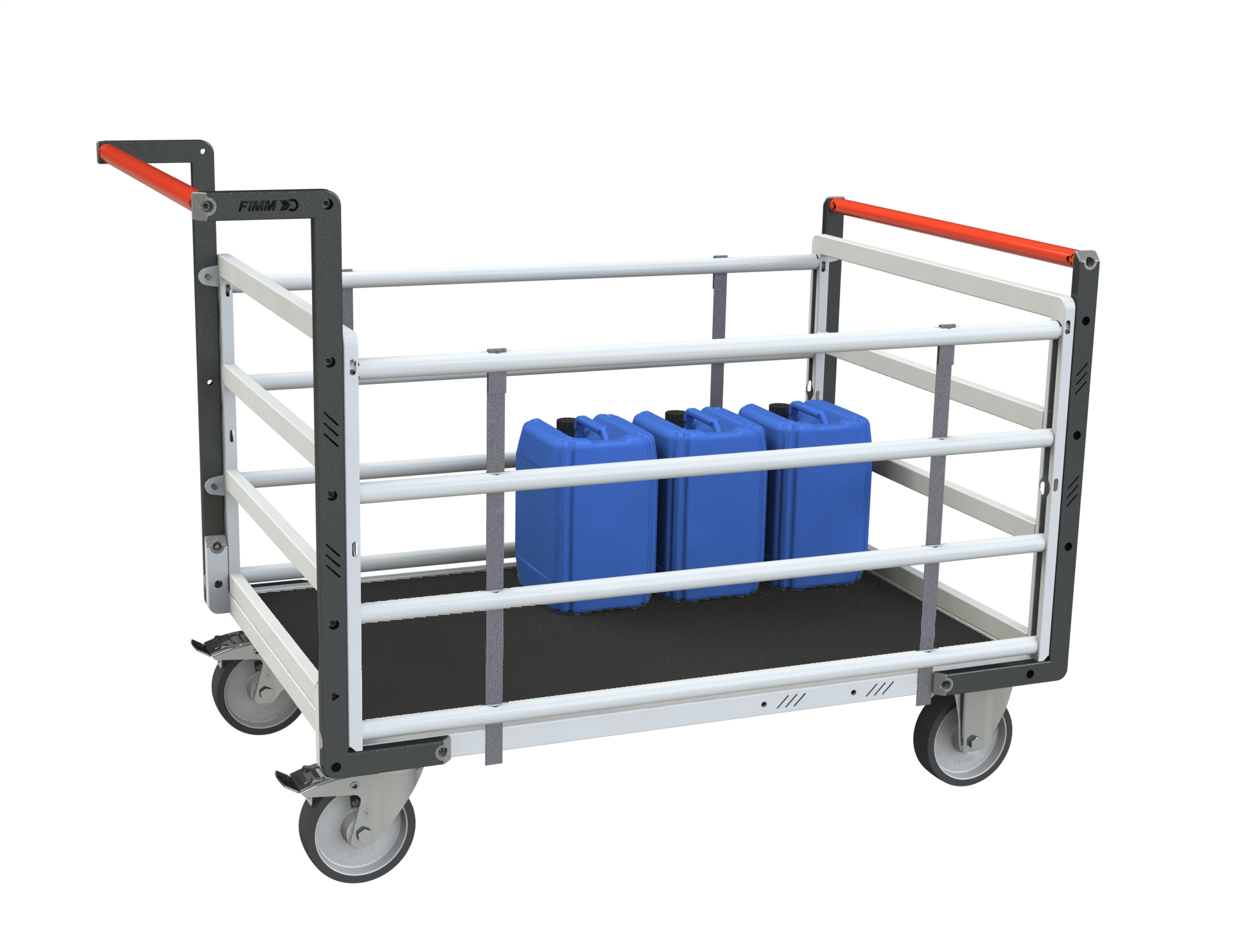 Chariot avec 2 dossiers + 2 ridelles et plateau bois avec tapis caoutchouc 1000x600 mm 500 kg - FIMM - 806724535