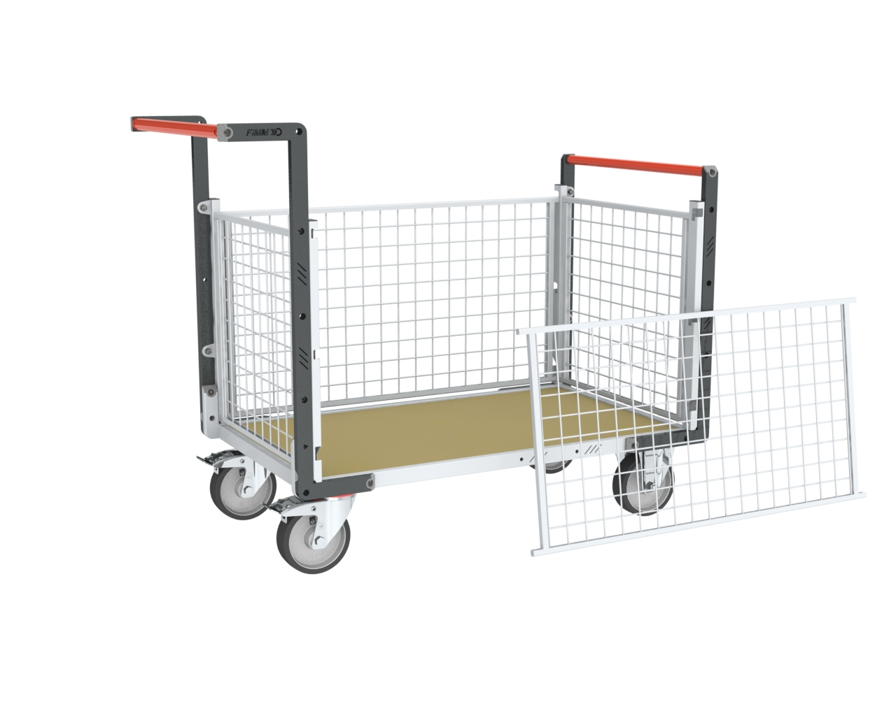 Chariot grillagé avec 2 dossiers + 2 ridelles plateau bois 1000x600 mm 500 kg - FIMM - 806724545