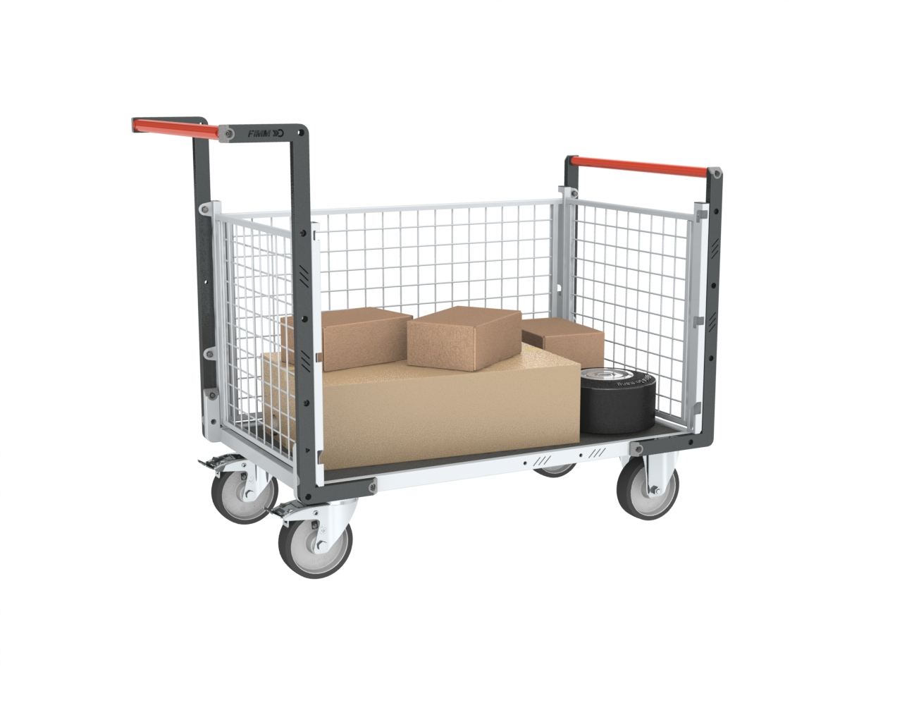 Chariot grillagé avec 2 dossiers + 1 ridelle et plateau 1000x600 mm 500 kg - FIMM - 806724564