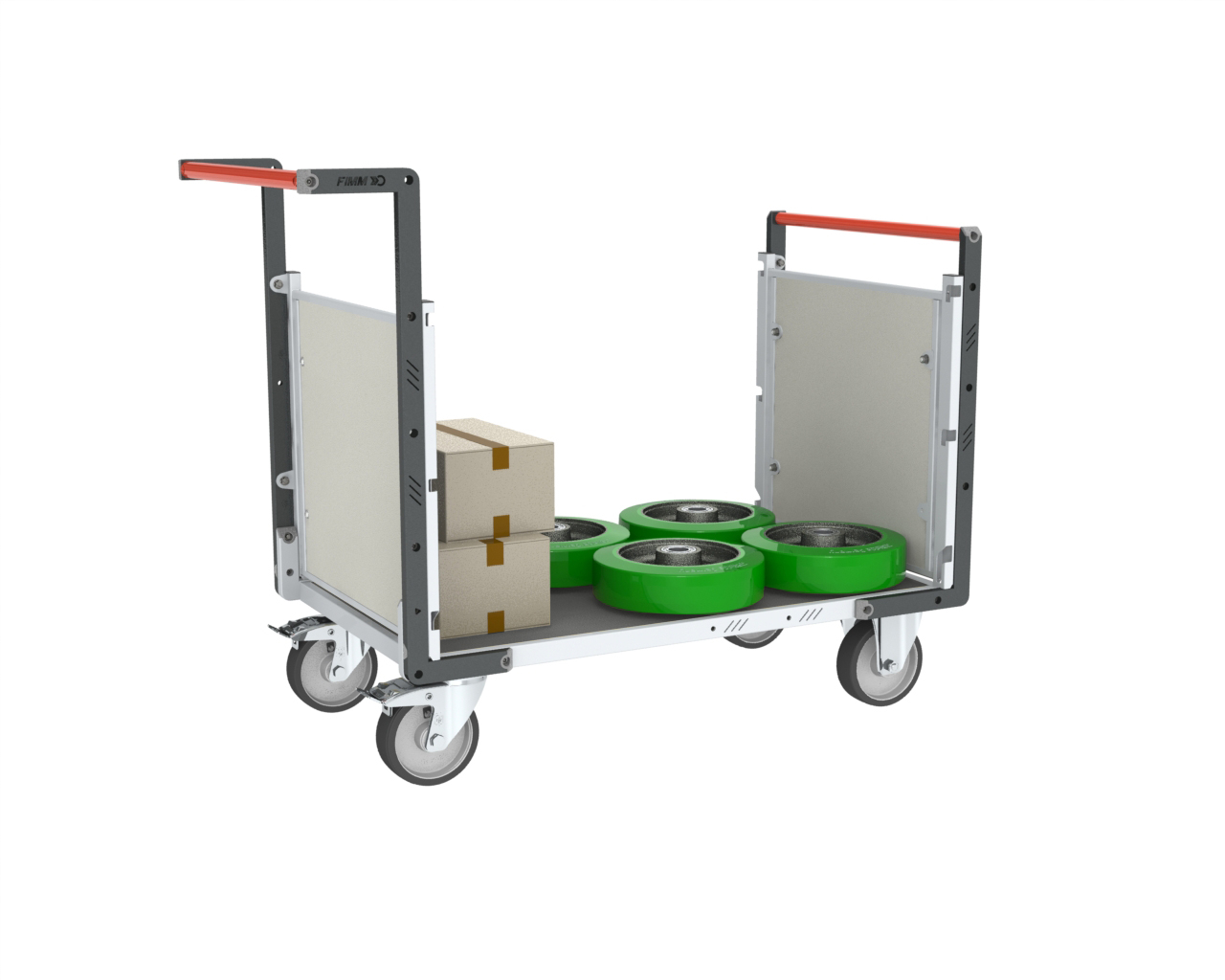 Chariot modulaire - 2 dossiers + plateau bois avec tapis caoutchouc 1000x600 mm 500 kg - FIMM - 806724592