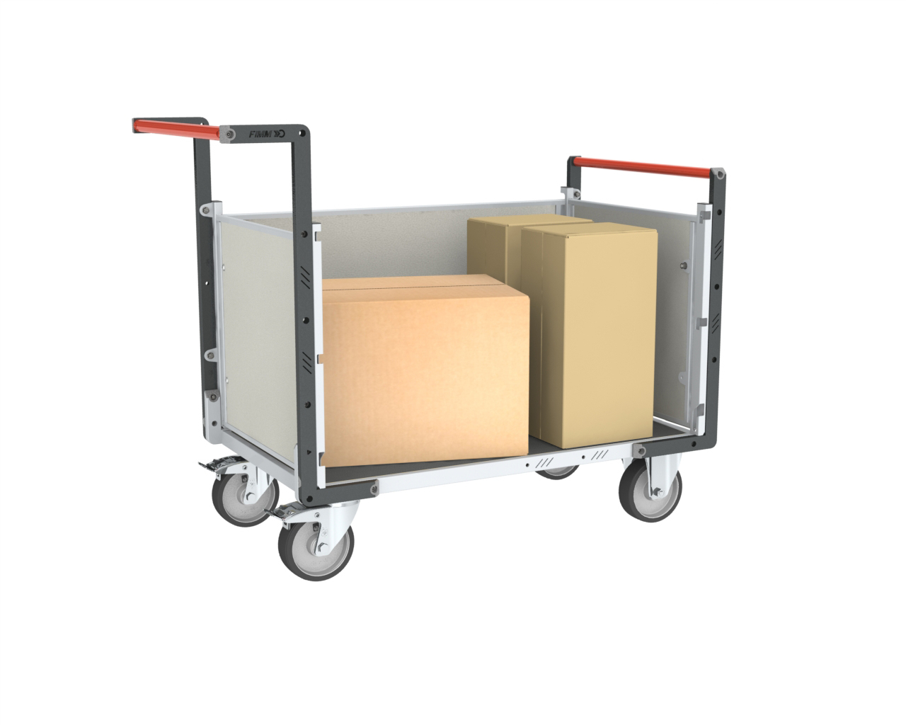 Chariot avec 2 dossiers + 1 ridelle et plateau 1000x600 mm 500 kg - FIMM - 806724594