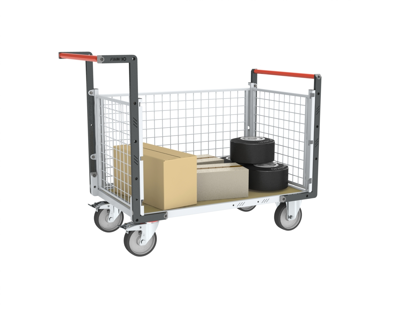 Chariot grillagé avec 2 dossiers + 1 ridelle et plateau 1200x800 mm 500 kg - FIMM - 806724644