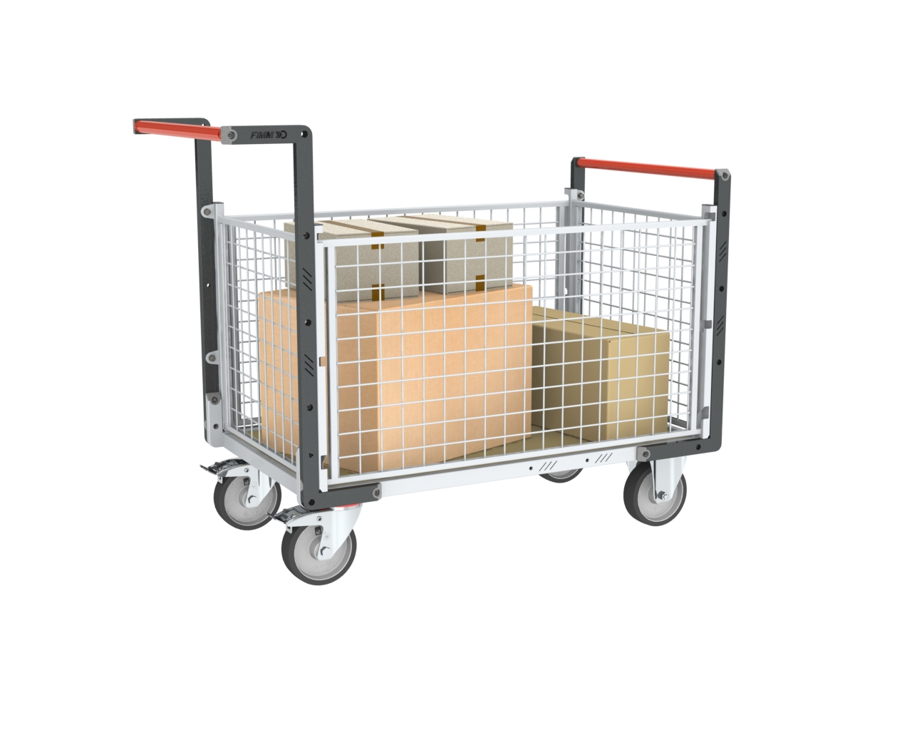 Chariot grillagé avec 2 dossiers + 2 ridelles et plateau 1200x800 mm 500 kg - FIMM - 806724645