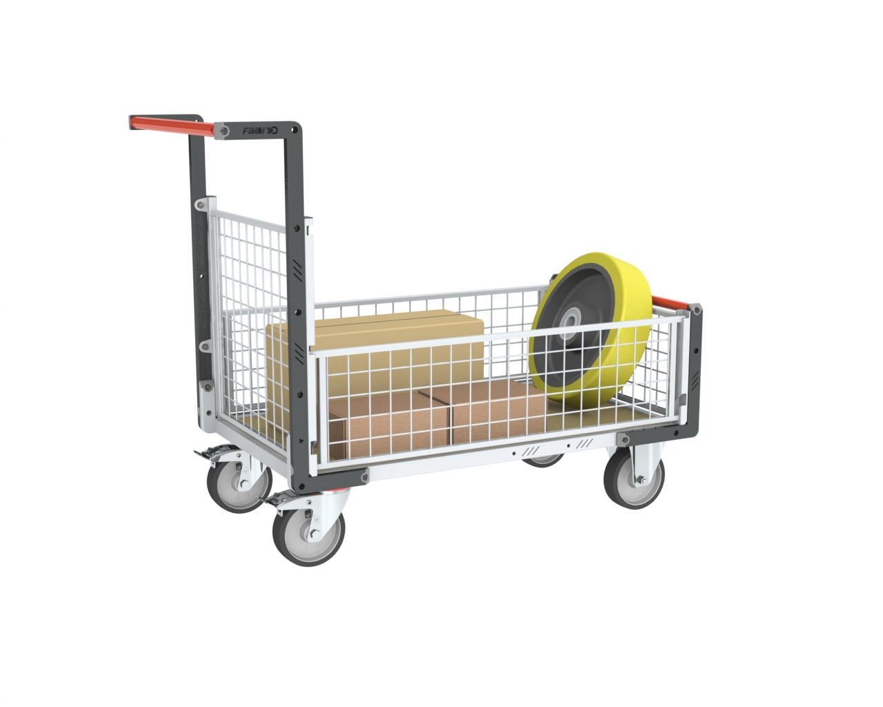 Chariot grillagé 1 dossier + 3 demi-ridelles et plateau 1200x800 mm 500 kg - FIMM - 806724646