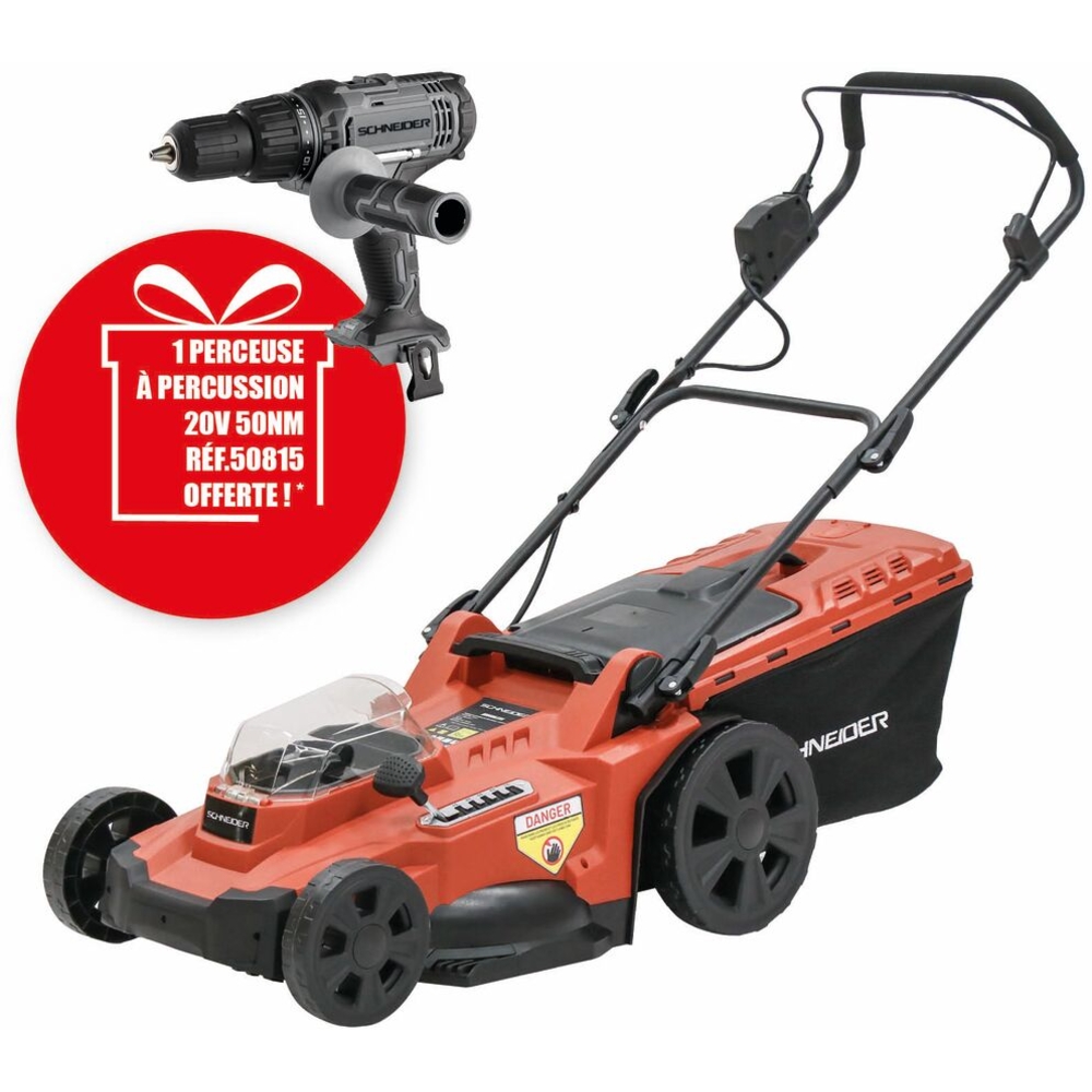 Tondeuse sur batterie Ø 430mm - Bac 50L - 2 batteries 4Ah - chargeur double 3A SCHNEIDER ELECTRO - 83538