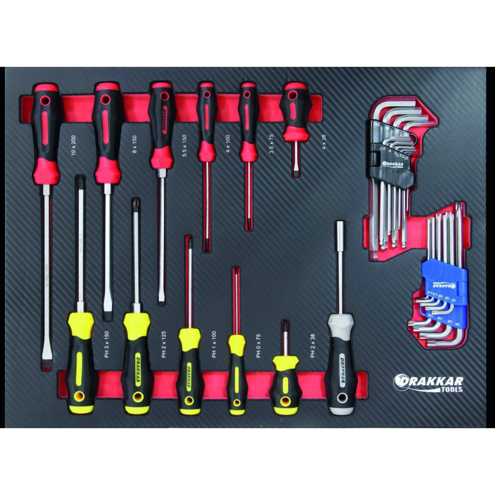 Servante d'atelier 7 tiroirs composée de 176 outils - modules finition carbone DRAKKAR TOOLS - 83877