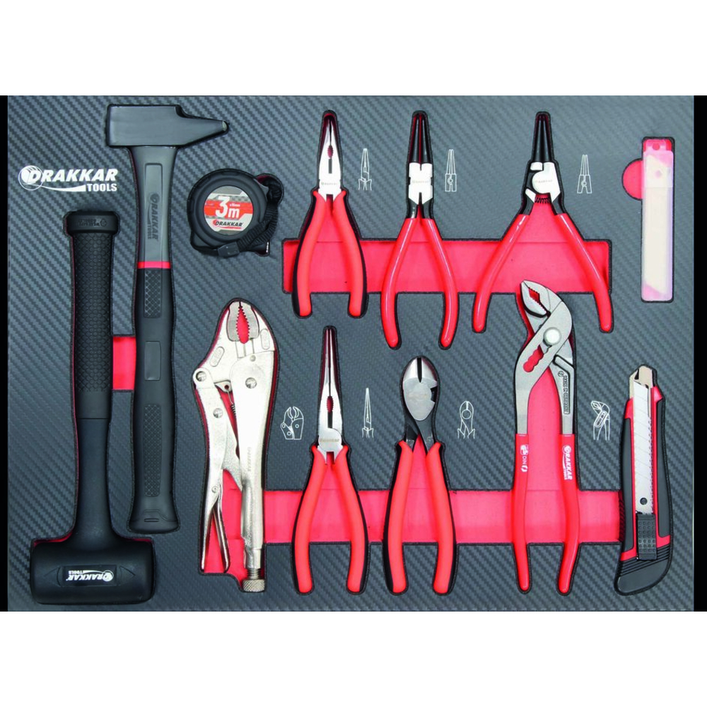 Servante d'atelier 7 tiroirs composée de 176 outils - modules carbone DRAKKAR TOOLS - 83878