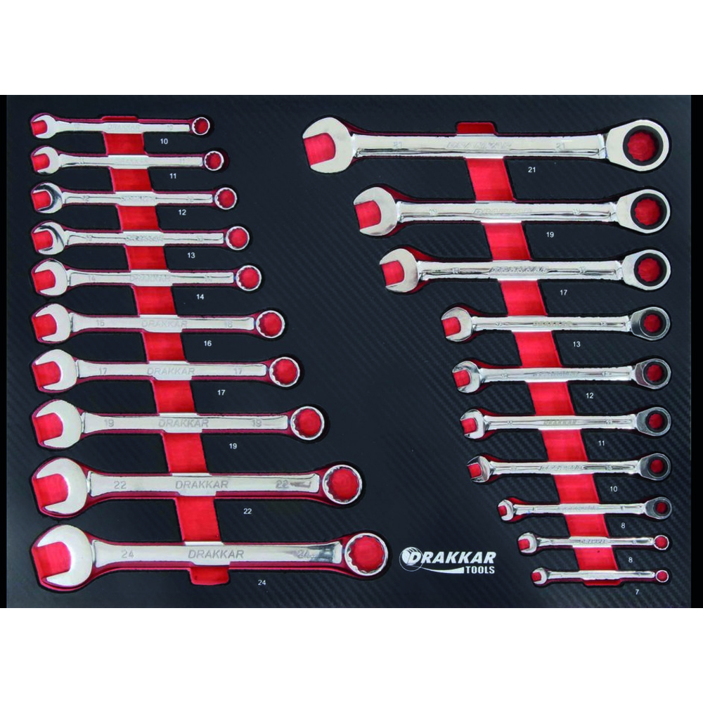 Module mousse 530x395 carbone clés mixtes - 20 pcs DRAKKAR TOOLS - 84283