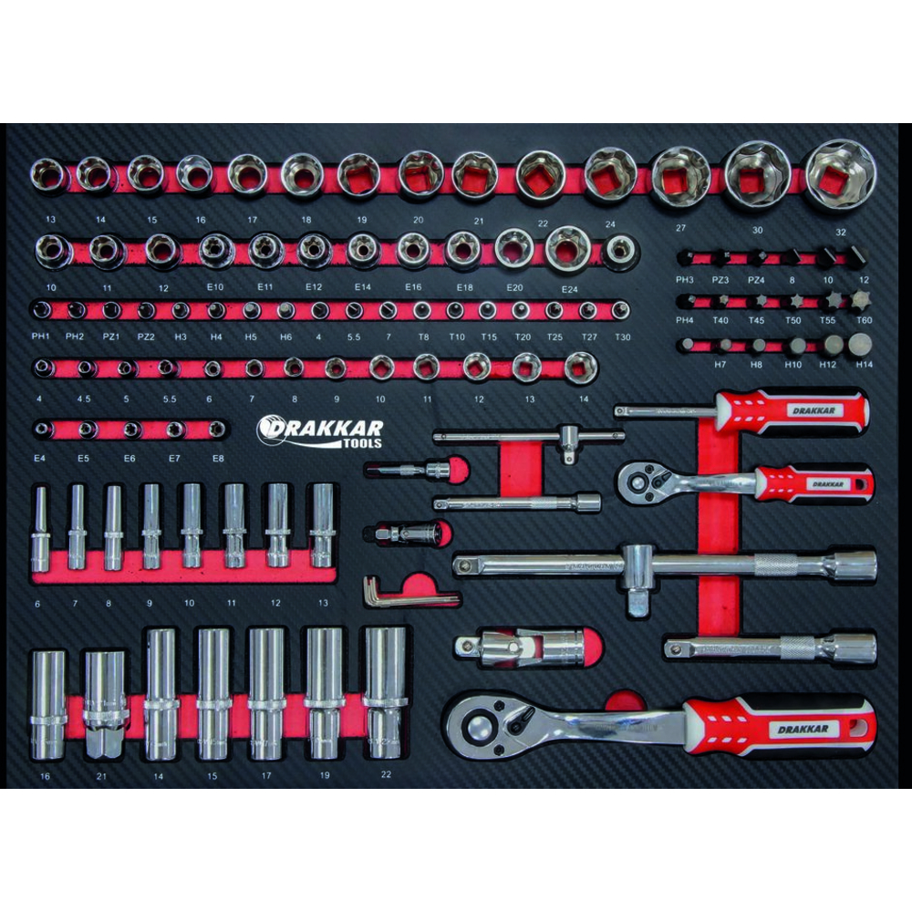 Servante d'atelier 7 tiroirs composée de 176 outils - modules carbone DRAKKAR TOOLS - 83878