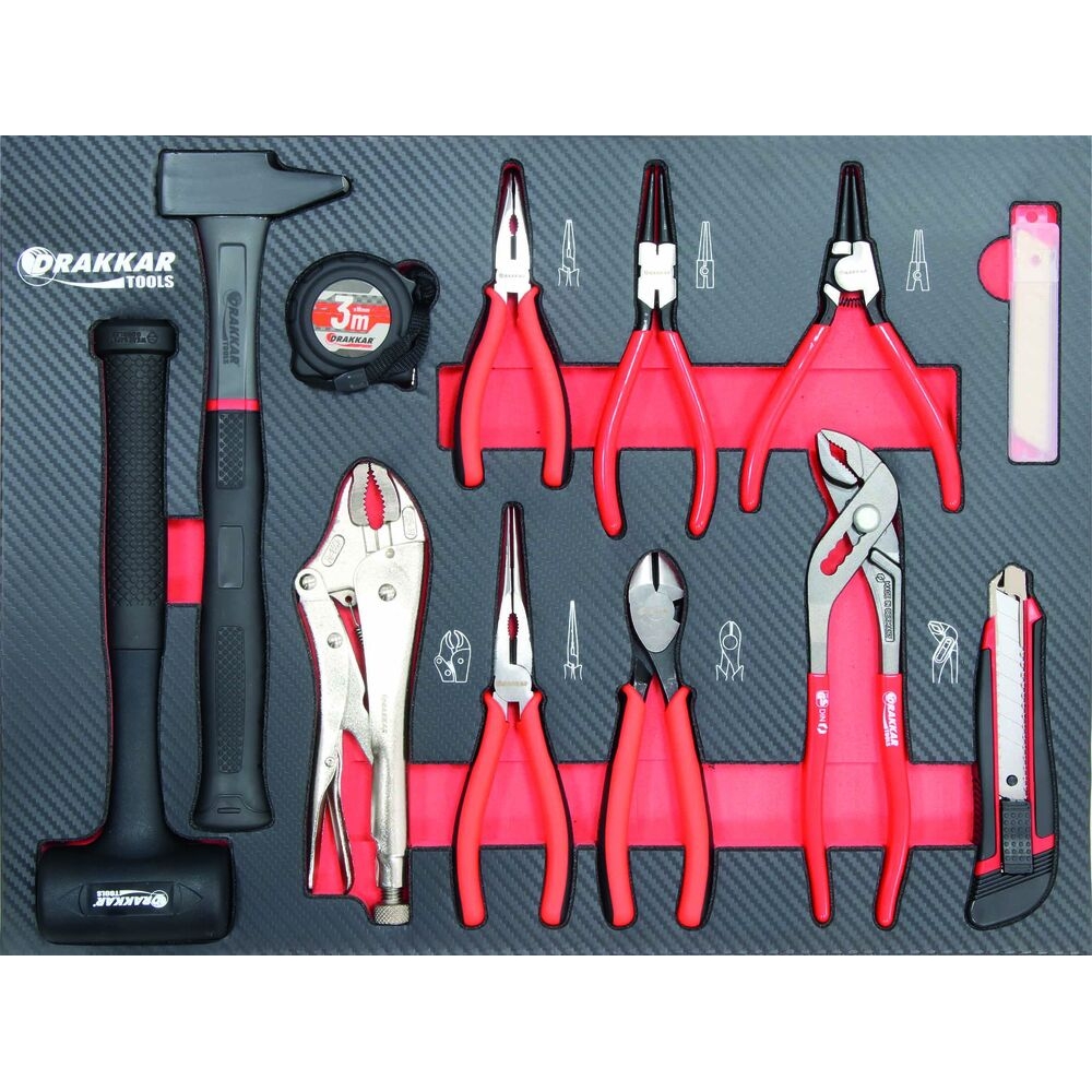 Servante d'atelier 7 tiroirs composée de 176 outils - modules finition carbone DRAKKAR TOOLS - 83879